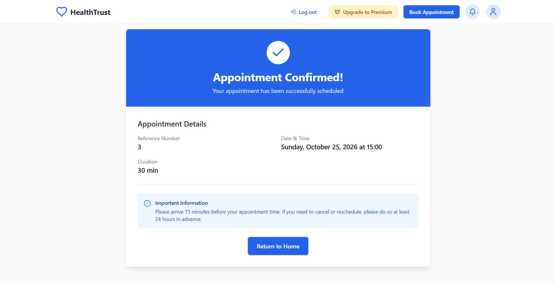 HealthTrust homepage showing Expert Health Consultations Anytime Anywhere landing hero